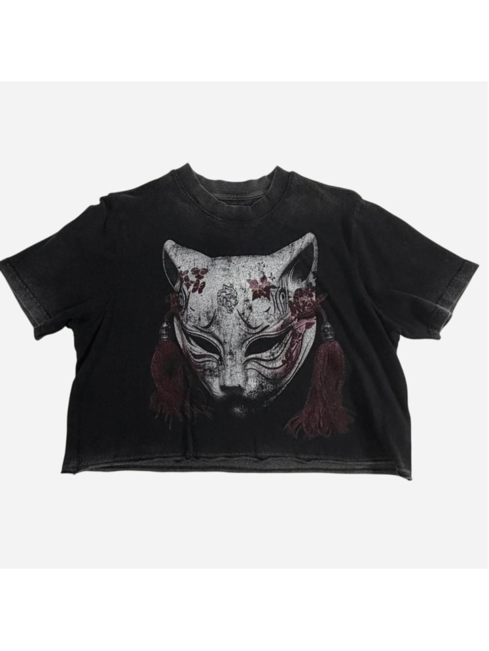 Darc Sport She Bushido Kitsune Cropped Premium Tee in Vintage Black • Small